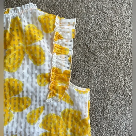 Cato Yellow and White Ruffled Tie Front Blouse - Picture 4 of 7